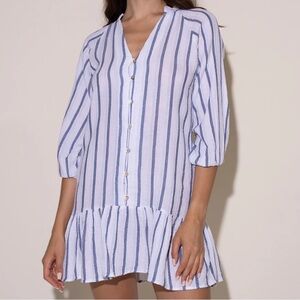 Stark X Striped V-Neck Dress with Ruffle Hem